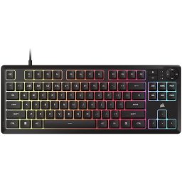 Tastatura Gaming cu fir Corsair K55 CORE TKL, iluminare RGB, 87 de taste, Switch-uri Rubber Dome, conectivitate USB 2.0 Type-A, Negru