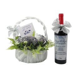 Cadou Nuntă de Argint, sticlă vin și coș cu flori, 25 de ani împreună - ILIF509020