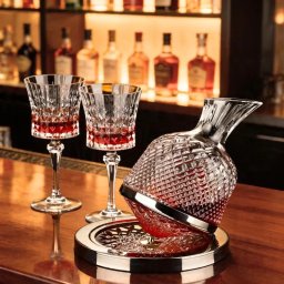 Set Decantor de bauturi Rotativ cu 2 pahare argintiu