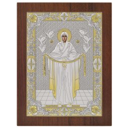 Icoana Acoperamantul Maicii Domnului Argint 18x22 cm
