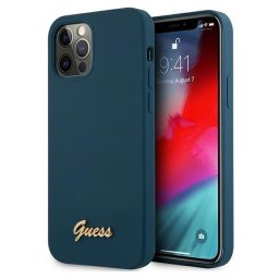Husa Husa hardcase Guess Metal Logo Script pentru Apple iPhone 12 Pro Max, culoare albastru