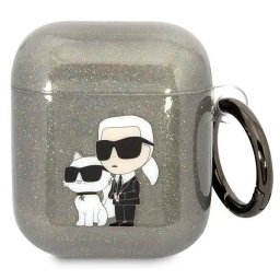 Husă Karl Lagerfeld Gliter Karl și Choupette pentru AirPods 1/2 – Negru