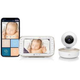 VM855 CONNECT 5.0” Portable Wi-Fi Video Baby Monitor with Flexible Crib Mount, White/Gold