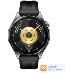 Smartwatch Watch GT 6, 46MM, Black Stainless Steel Case, Black Fluoroelastomer Strap