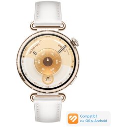 Smartwatch Watch GT 6, 41MM, Gold Stainless Steel Case, White Composite Leather Strap