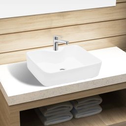 Chiuveta de baie patrata din ceramica cu gaura pentru robinet, alb