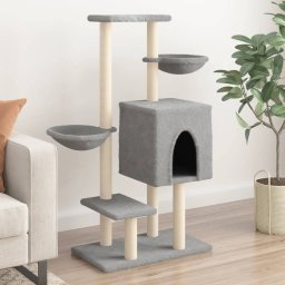 Gossi ansamblu pisici cu stalpi de zgariat, gri deschis, 117cm, sisal