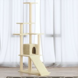 Gossi ansamblu pisici, stalpi din funie sisal, crem, 155 cm