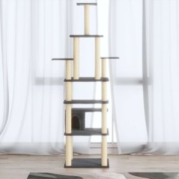 Gossi ansamblu pisici, stalpi din funie sisal, gri inchis, 183 cm