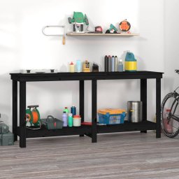 Gossi banc de lucru, negru, 180x50x80 cm, lemn masiv pin