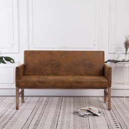 Gossi banca cu brate, maro, 140 cm, piele intoarsa ecologica