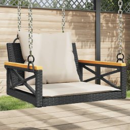 Gossi banca de balansoar cu perne, negru, 63x62x40 cm, poliratan