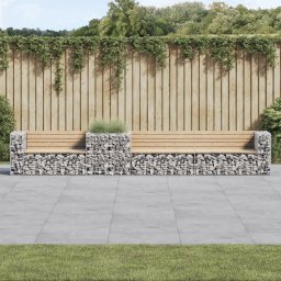 Gossi banca de gradina cu cos gabion, lemn masiv de pin