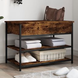 Gossi banca de pantofi, stejar fumuriu, 70x42,5x50 cm, lemn prelucrat