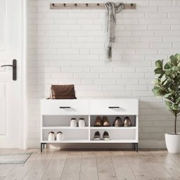 Gossi bancheta pantofar, alb extralucios, 102x35x55 cm, lemn compozit