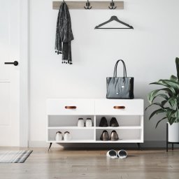 Gossi bancheta pantofar, alb extralucios, 102x35x55 cm, lemn compozit