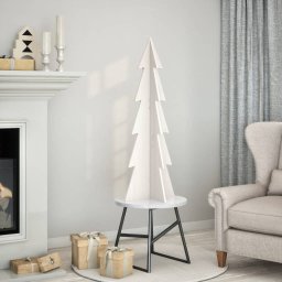 Gossi brad de craciun decorativ, alb, 112 cm, lemn de pin masiv