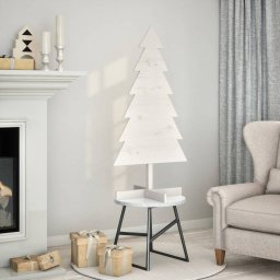 Gossi brad de craciun decorativ, alb, 120 cm, lemn de pin masiv
