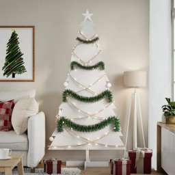 Gossi brad de craciun decorativ, alb, 180 cm, lemn de pin masiv