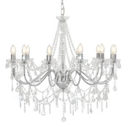 Gossi candelabru cu margele, argintiu, 12 becuri x e14