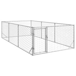 Gossi canisa de exterior pentru caini cu usa 2x4x1 m otel galvanizat