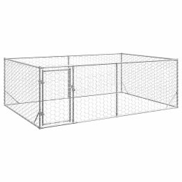 Gossi canisa de exterior pentru caini cu usa 3x2x1 m otel galvanizat