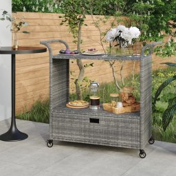 Gossi carucior de bar cu sertar, gri, 100x45x97 cm, poliratan