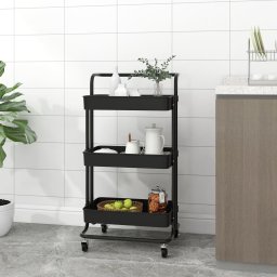 Gossi carucior de bucatarie 3 niveluri negru 42x35x85 cm fier/abs