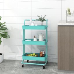 Gossi carucior de bucatarie 3 niveluri turcoaz 42x35x85 cm fier/abs