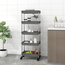 Gossi carucior de bucatarie 5 niveluri gri 42x29x128 cm fier si abs