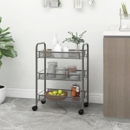 Gossi carucior de bucatarie, 3 niveluri, gri, 46x26x64 cm, fier