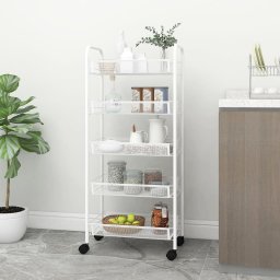 Gossi carucior de bucatarie, 5 niveluri, alb, 46x26x105 cm, fier