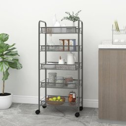 Gossi carucior de bucatarie, 5 niveluri, gri, 46x26x105 cm, fier