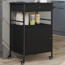 Gossi carucior de bucatarie, negru, 56x43x89,5 cm, lemn prelucrat