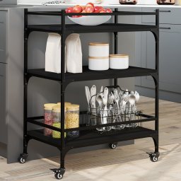 Gossi carucior de bucatarie, negru, 65x40x86,5 cm, lemn prelucrat