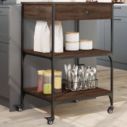 Gossi carucior de bucatarie, stejar maro 60x48x89,5 cm lemn prelucrat