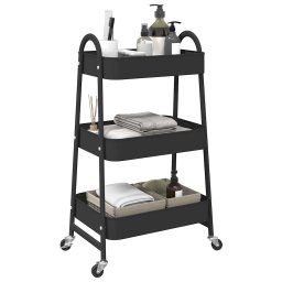 Gossi carucior de depozitare 3 niveluri negru 42x41,5x77 cm otel