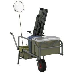 Gossi carucior de pescuit cu roata, verde, otel vopsit electrostatic