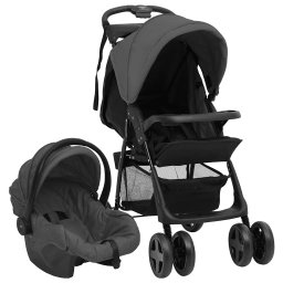 Gossi carucior pentru copii 3-in-1, gri inchis si negru, otel
