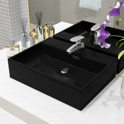 Gossi chiuveta cu orificiu robinet, ceramica, 51,5x38,5x15 cm, negru