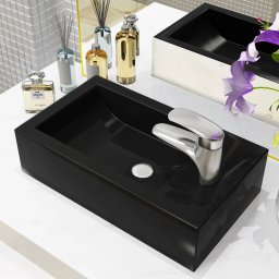 Gossi chiuveta cu orificiu robinet, negru, 46x25,5x12, ceramica