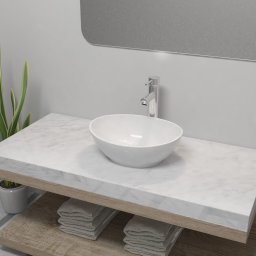 Gossi chiuveta de baie cu robinet mixer, ceramica, oval, alb