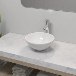 Gossi chiuveta de baie cu robinet mixer, ceramica, rotund, alb