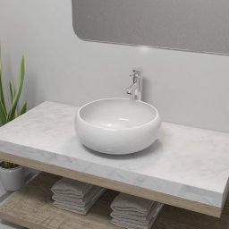 Gossi chiuveta de baie cu robinet mixer, ceramica, rotund, alb