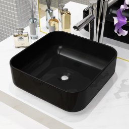 Gossi chiuveta de baie din ceramica, patrata, negru, 38x38x13,5 cm