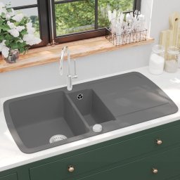Gossi chiuveta de bucatarie din granit cu doua cuve, gri