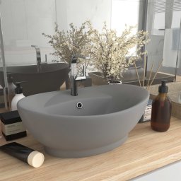 Gossi chiuveta lux cu preaplin gri deschis mat 58,5x39cm ceramic oval