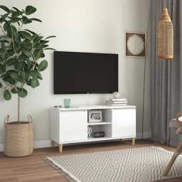 Gossi comoda tv & picioare lemn masiv alb extralucios 103,5x35x50 cm