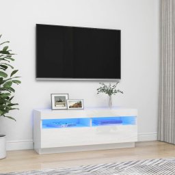Gossi comoda tv cu lumini led, alb extralucios, 100x35x40 cm