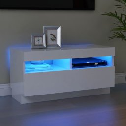 Gossi comoda tv cu lumini led, alb extralucios, 80x35x40 cm